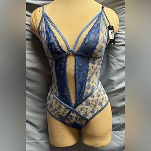 Floral Lace Bodysuit in Blue
